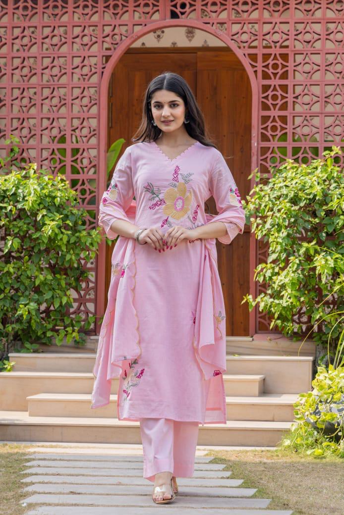 Pure cotton embroidered lining suit set