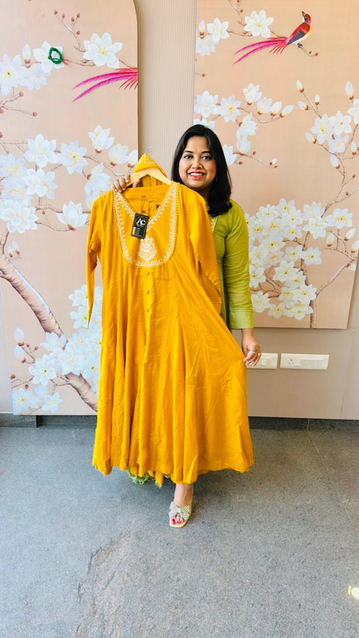 Beautiful Mul cotton lining suit set in yellow