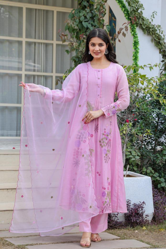 Premium Mul chanderi lining suit set with designer pocket