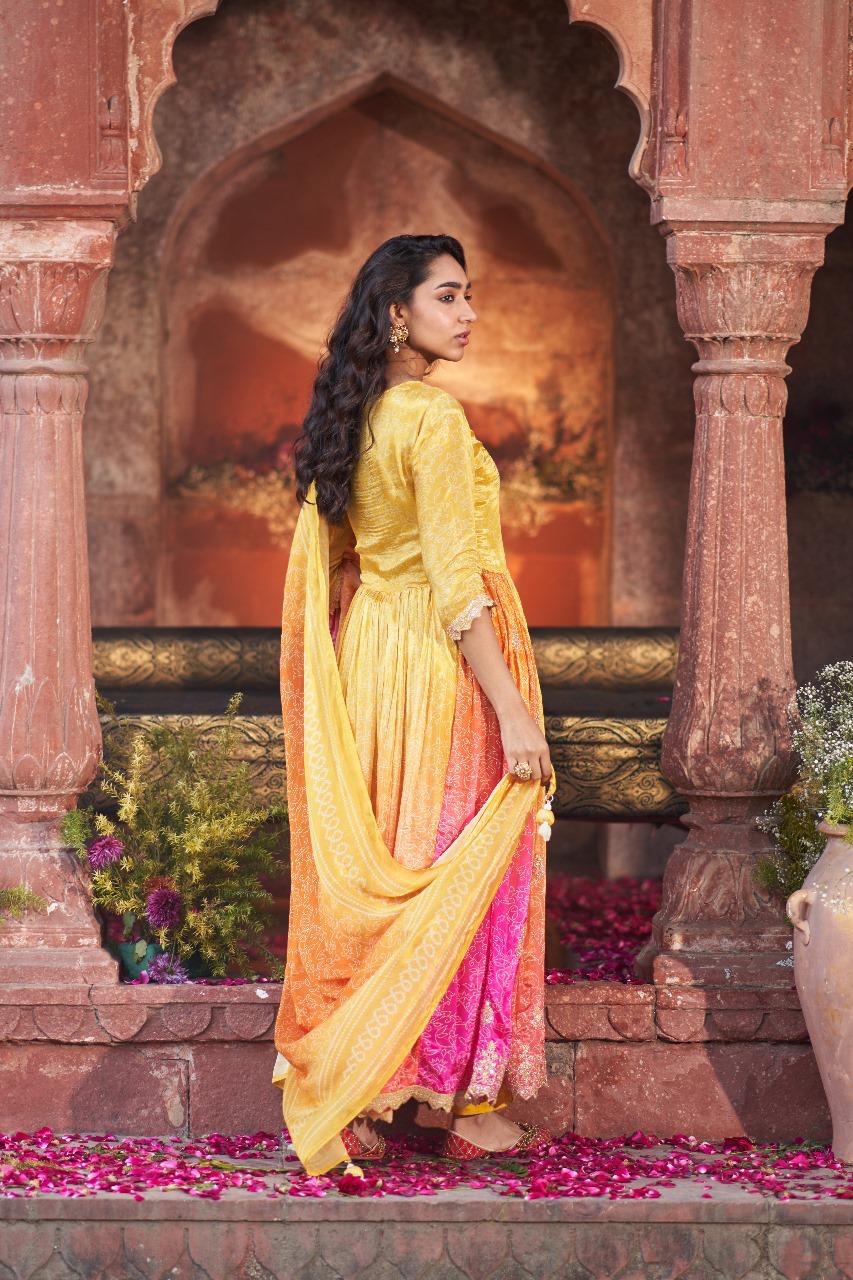 Pure crepe full lining Anarkali with heavy zari embroidered suit set