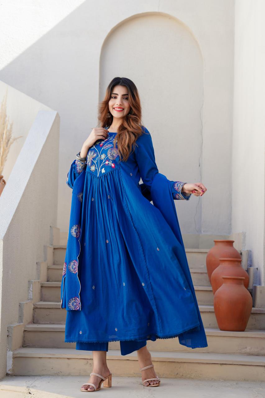 Restock !! Wow embroidered mul cotton Anarkali suit set ! Next week !!