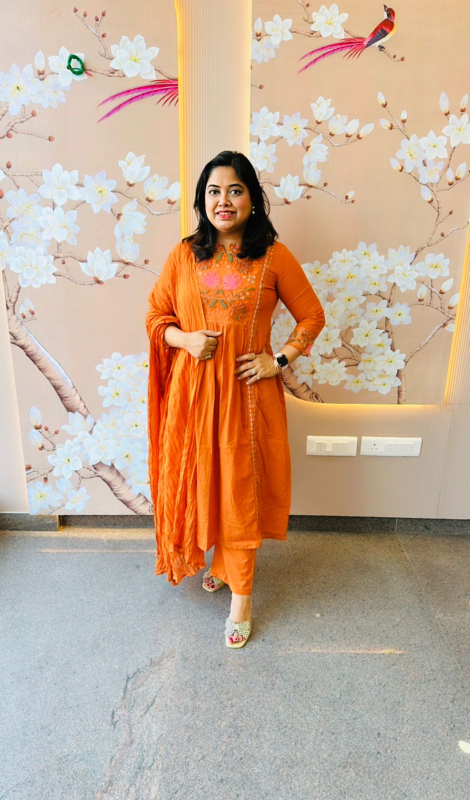 Pure cotton embroidered full suit with crushed cotton dupatta (loose fit)