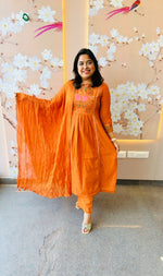 Pure cotton embroidered full suit with crushed cotton dupatta (loose fit)