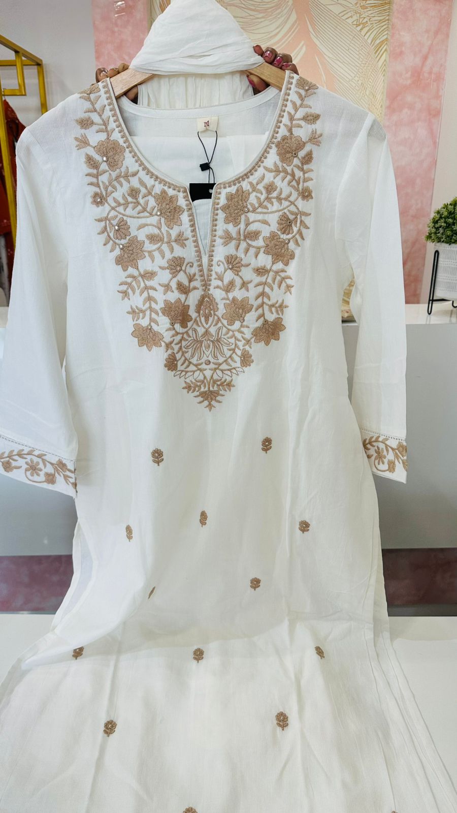 Pretty chikankari lining full suit in brown