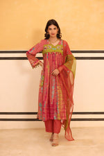 Pure Mul silk suit set front n back embroidered paired with organza dupatta