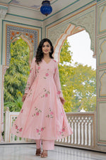 Pure mul cotton lining embroidery paired with brush painted orgenza dupatta