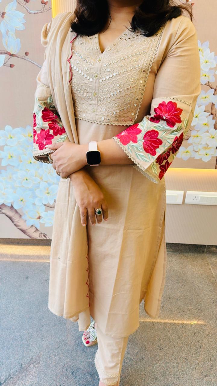 Pretty cotton embroidered full suit set