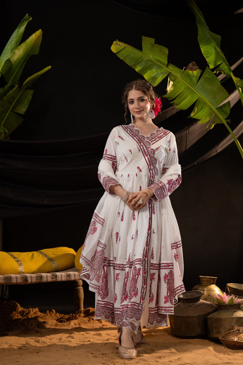 Pure cotton designer Anarkali suit set