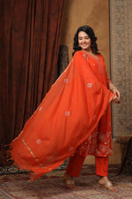 Pure Mul chanderi katha stitch suit set