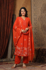 Pure Mul chanderi katha stitch suit set