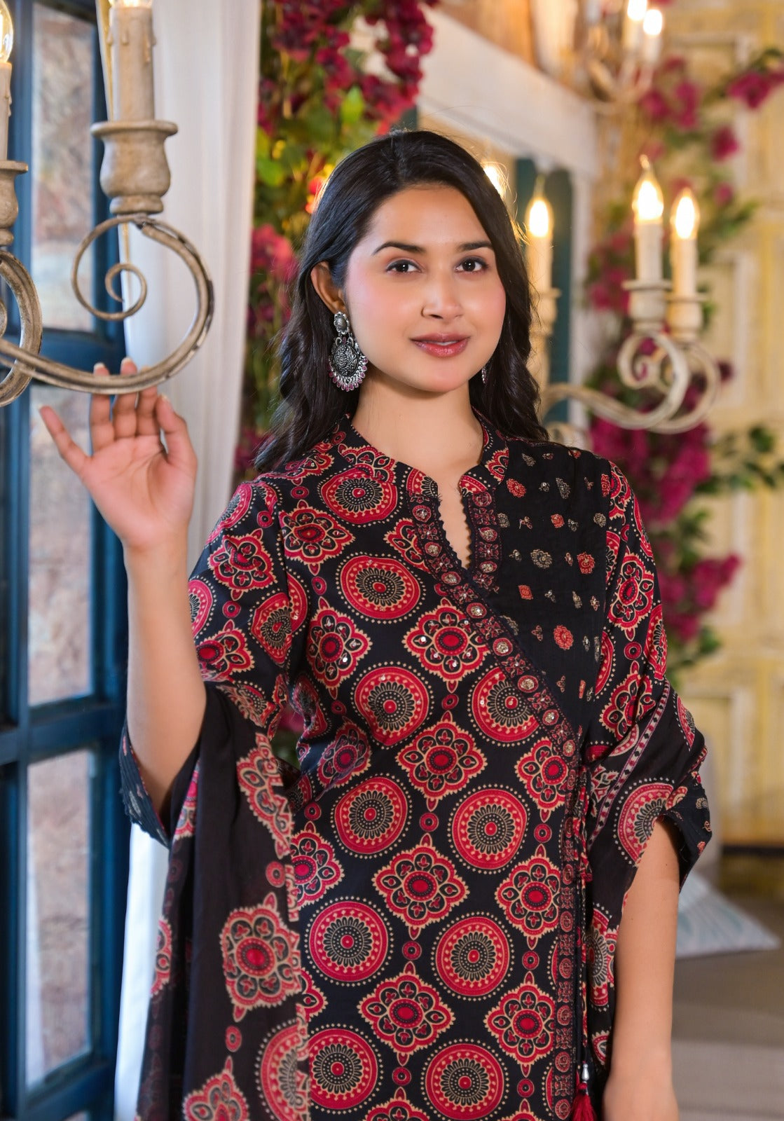 Pure cotton angrakha full suit set in red