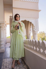 Gorgeous Mul cotton embroidered suit set in green