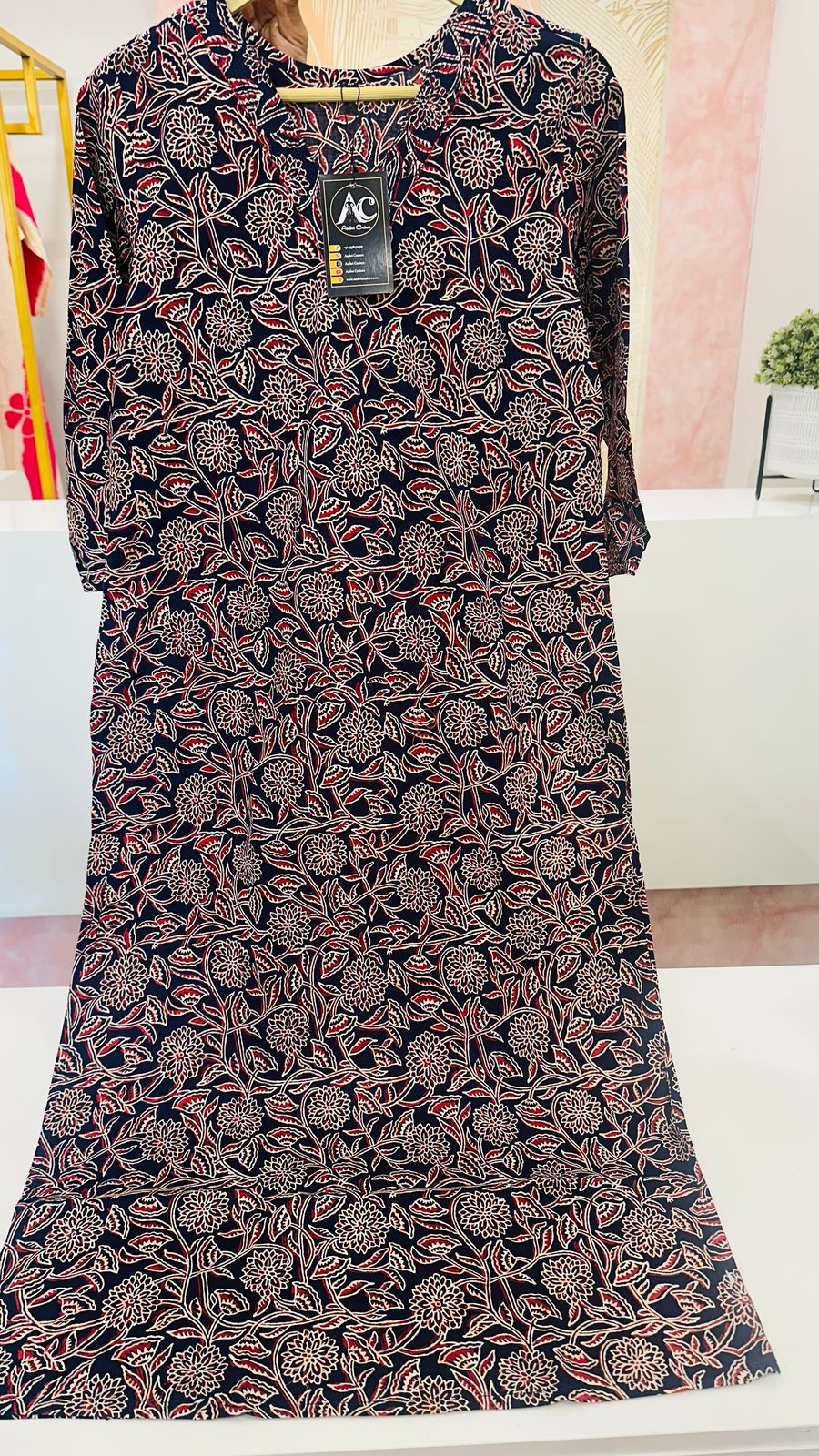Beautiful V neck ajrakh cotton kurta