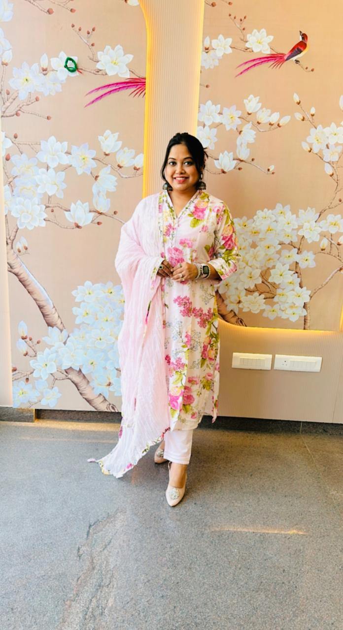 V neck cotton floral kurta set