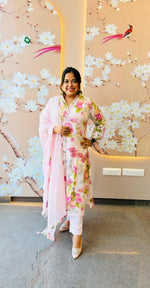 V neck cotton floral kurta set