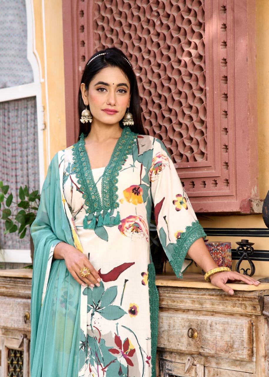 V neck cotton with lace detailing full set