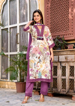 V neck cotton with lace detailing full set in purple