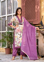 V neck cotton with lace detailing full set in purple