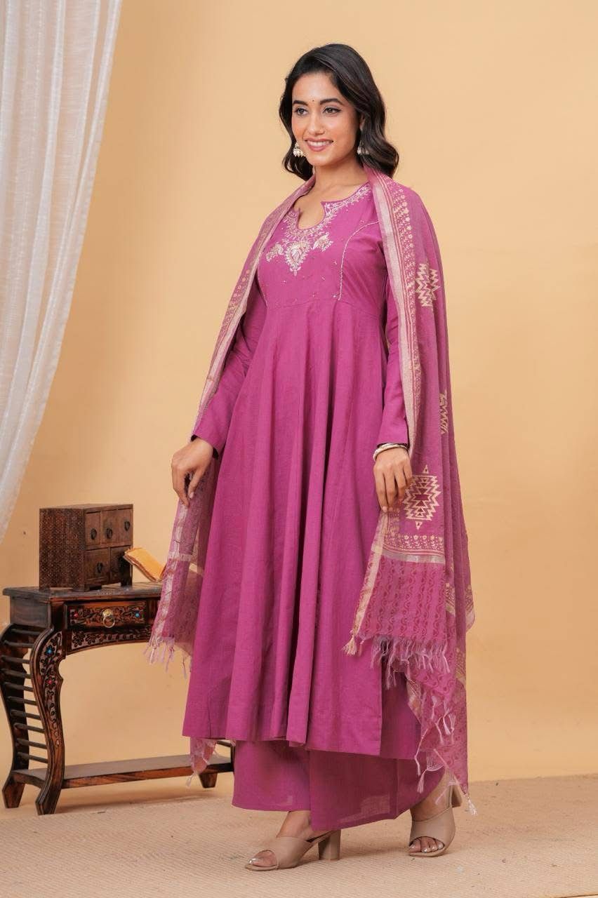 Pure Mul slub with beautiful yoke and pretty dupatta