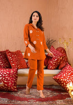 Heavy cotton embroidery Coord set in rust