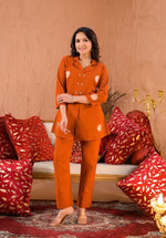 Heavy cotton embroidery Coord set in rust