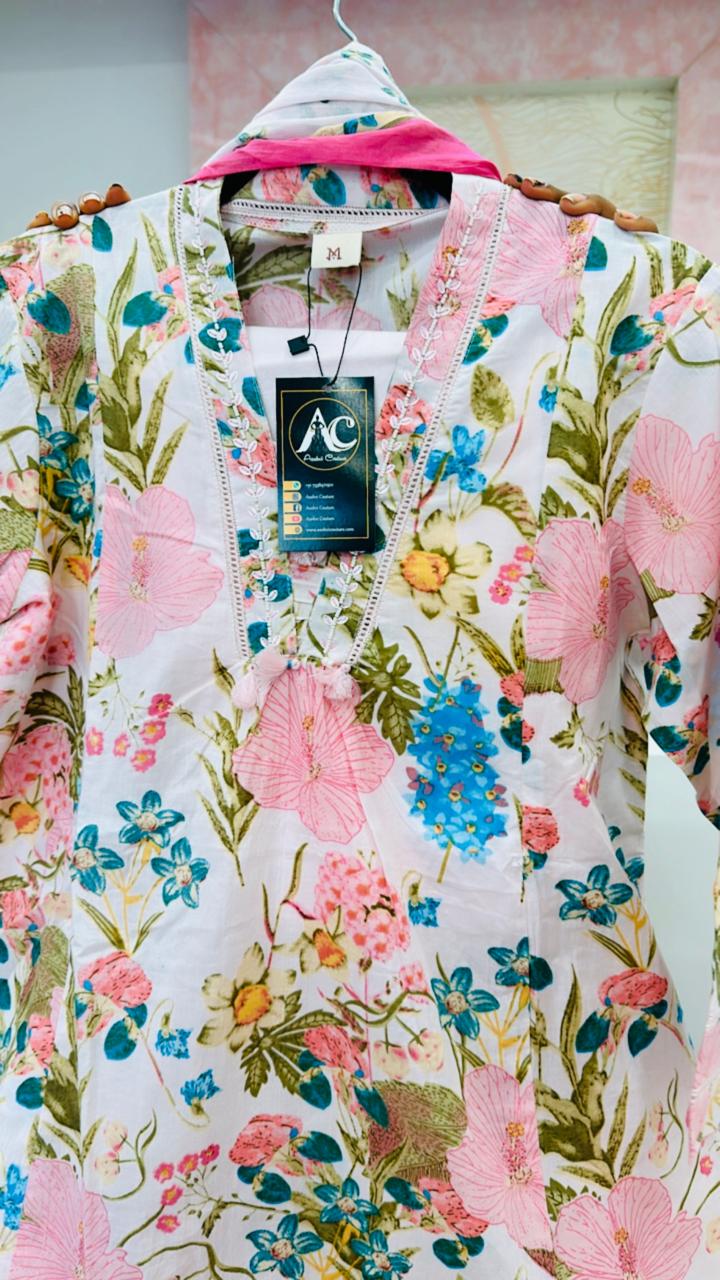 Wow premium cotton full suit set in pink