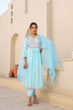 Restocked !! Pure Mul cotton half lining suit set paired with Kota Doria dupatta in blue !!