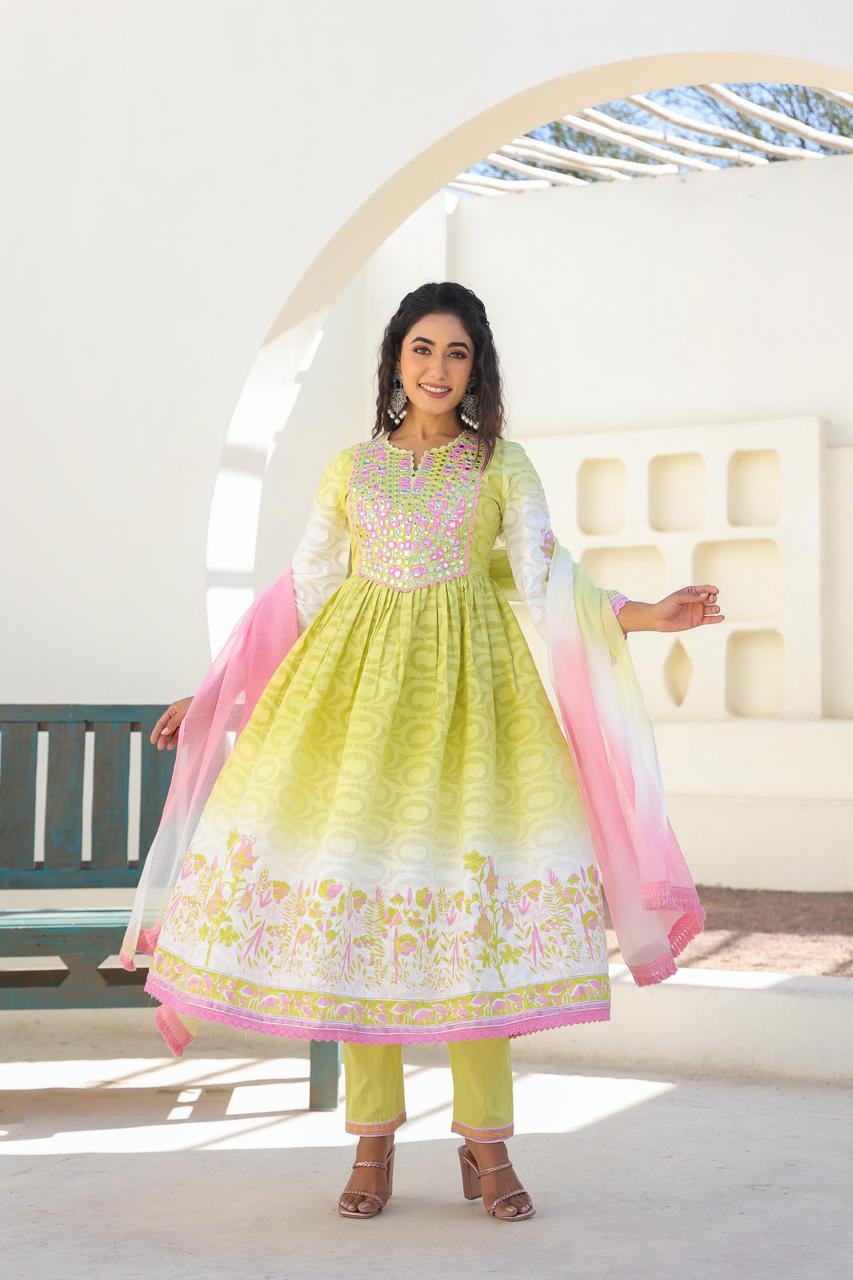 Premium jacquard cotton with gotta detailing and lace detailing with Kota Doria dupatta