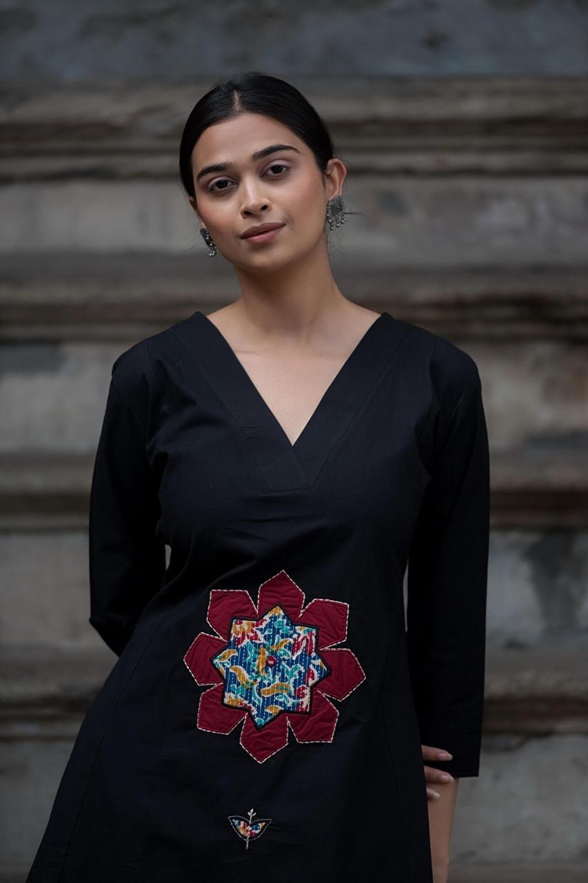 Appliqué kurta pant with pocket