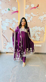 Pure cotton Anarkali suit set in slub rayon