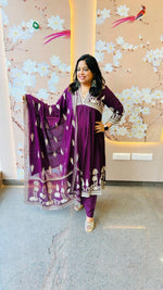 Pure cotton Anarkali suit set in slub rayon