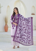 Pure cotton full suit set in purple