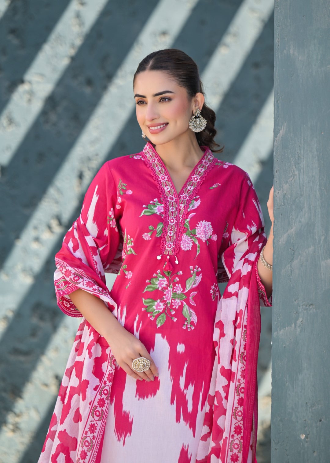 Pure cotton full suit set in pink