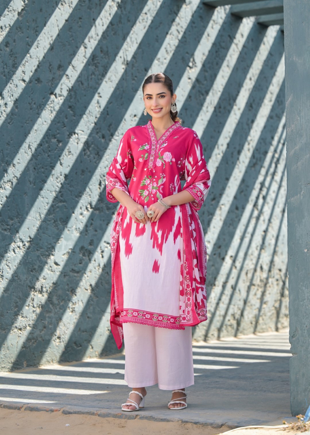 Pure cotton full suit set in pink