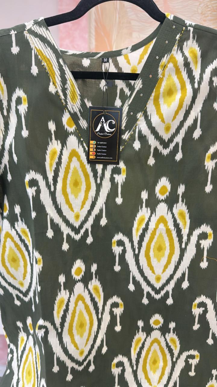 Patola V neck cotton kurta