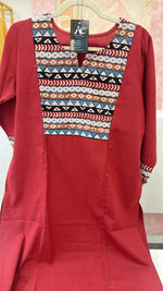 Red appliqué cotton kurta