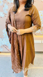 Restocked !! Pure cotton super gorgeous suit set in brown (comfort fit)