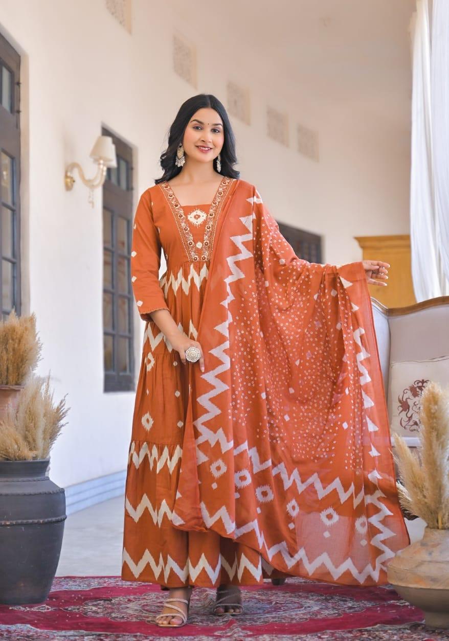 Wow cotton Anarkali suit set