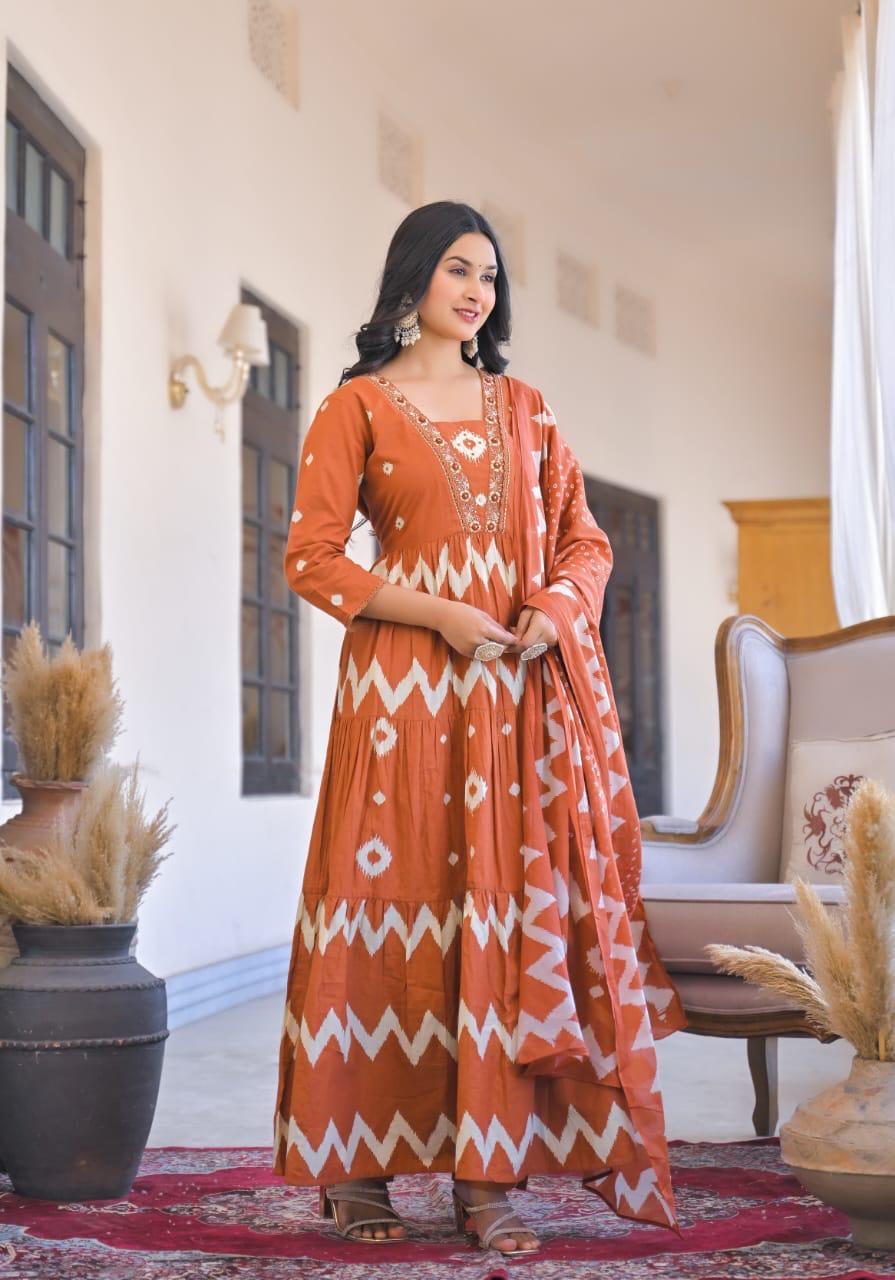 Wow cotton Anarkali suit set