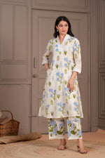 Premium cotton V neck set in blue