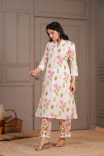 Premium cotton V neck set in pink