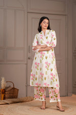 Premium cotton V neck set in pink