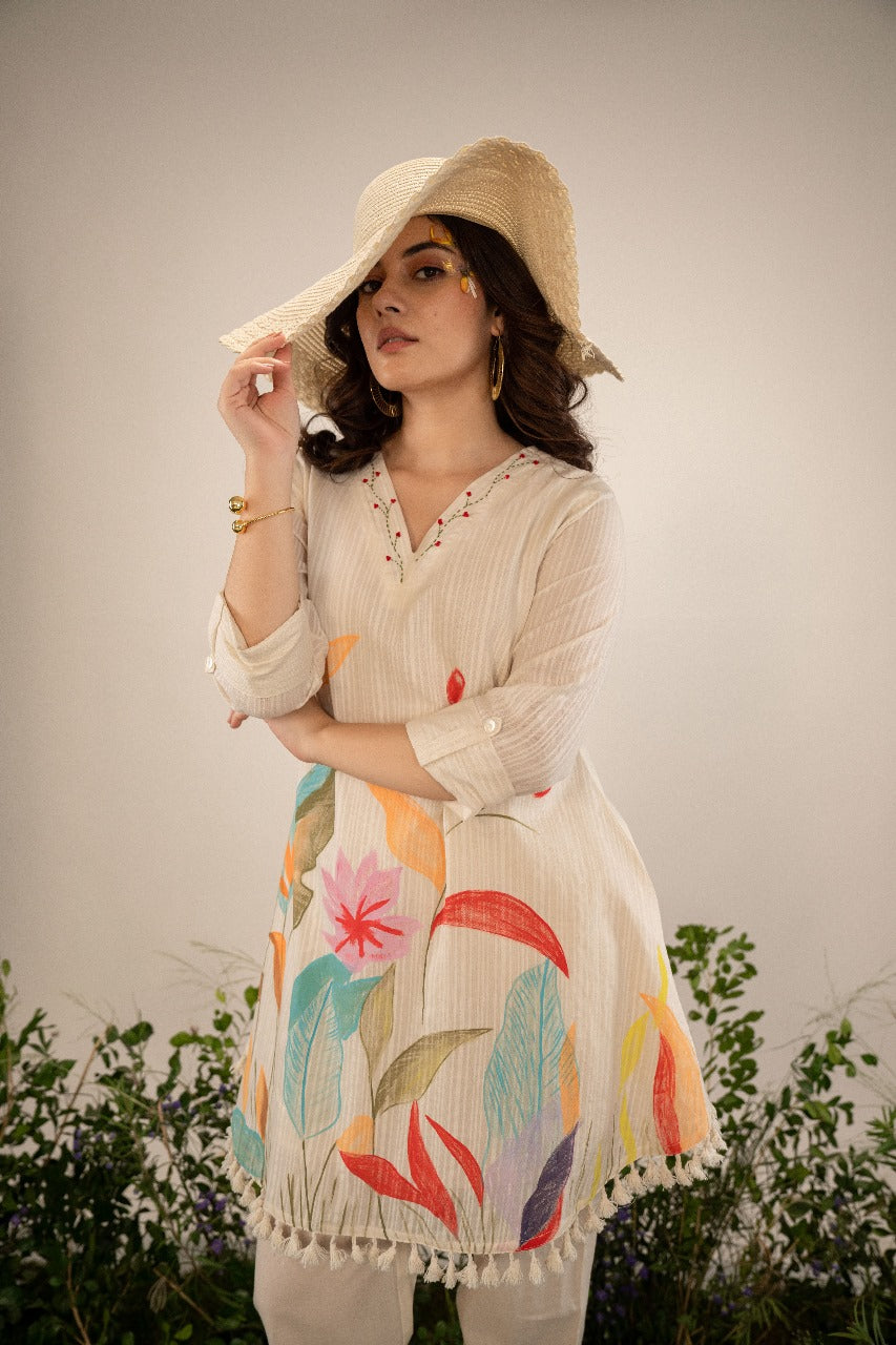 Digitally printed V neck cotton co ord set