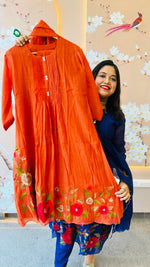 Pure Mul Chanderi embroidered suit in rust