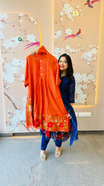 Pure Mul Chanderi embroidered suit in rust