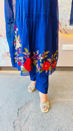 Restocked !! Pure Mul Chanderi embroidered suit in blue !!