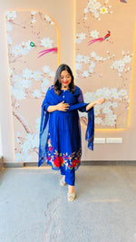 Restocked !! Pure Mul Chanderi embroidered suit in blue !!