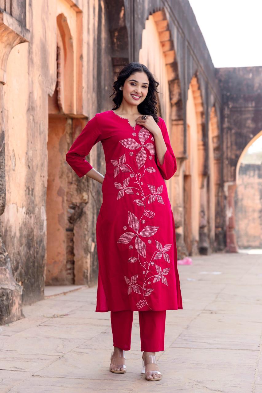Beautiful embroidered cotton kurta pant