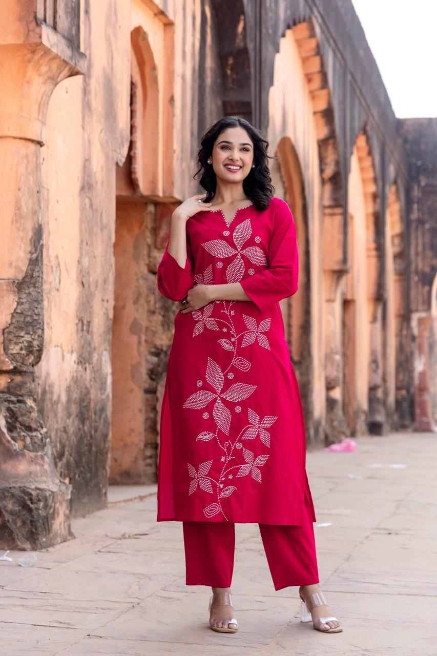 Beautiful embroidered cotton kurta pant