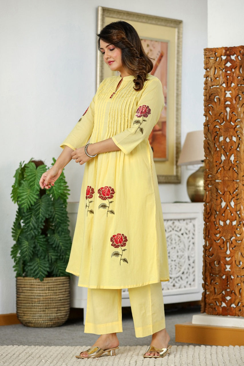 Pretty cotton embroidered kurta pant